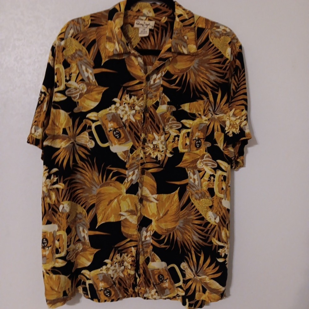 Panama Jack Men's Button-up Shirt Sz.L  Black‎ Palm Leaf Margarita Parrot...